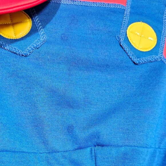 Super Mario Baby Costume 12-18 Months Jumpsuit Hat Mustache Disguise Halloween - Picture 4 of 7